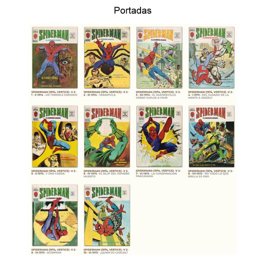 SPIDERMAN - Vértice 1974 Vol. 2 – Colección Completa – 10 Tebeos En Formato PDF - Descarga Inmediata
