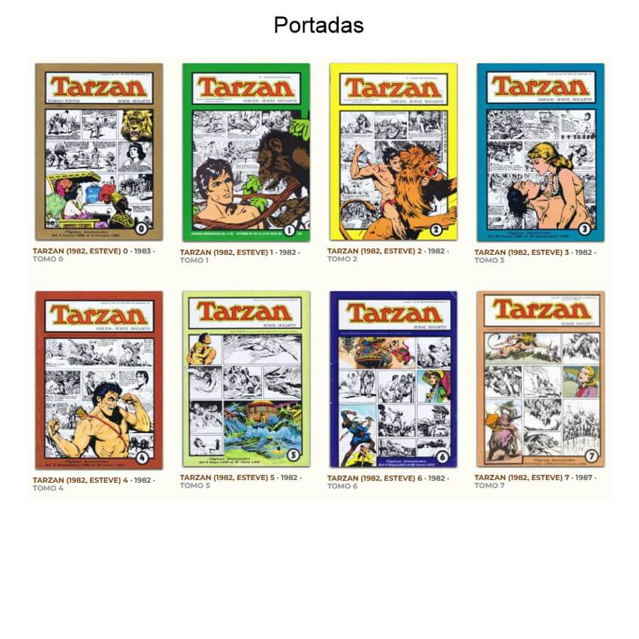 TARZAN - 1982 – Tiras Dominicales - Don Garden, guionista. Burne Hogart, Ilustrador - Colección Completa – 8 Libros En Formato PDF - Descarga Inmediata