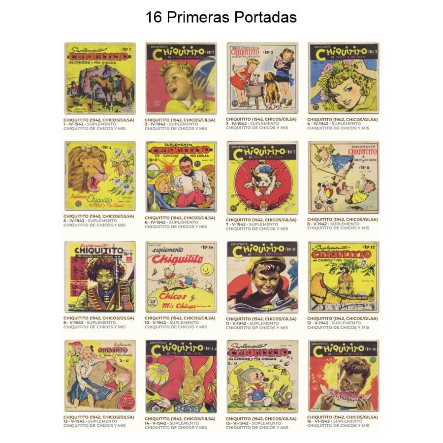 CHIQUITITO - Suplemento de Chicos Y Mis Chicas - 1942 - Colección Completa – 66 Tebeos En Formato PDF - Descarga Inmediata/></div>
<div>
<blockquote><p>Cuadernos grapados con interior en color. Se trataba de pequeños cuadernos con una viñeta en portada y una historieta en contraportada, pero el resto eran cuentos o secciones escritas.</p></blockquote>
</div>
<div><a href=